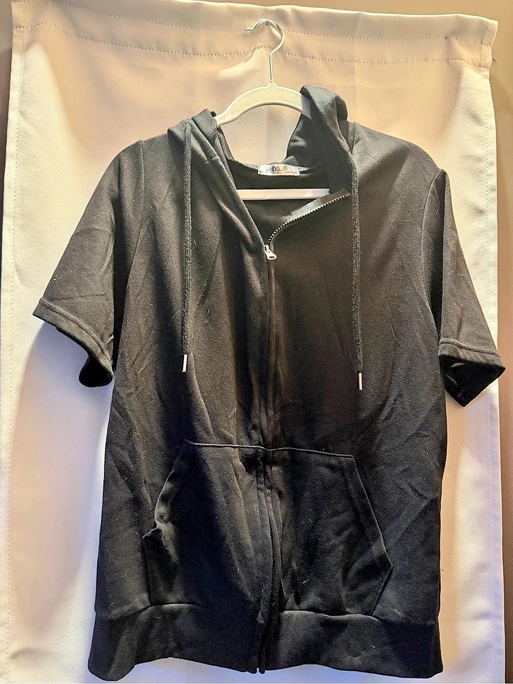OHOO Black Hooded Short Sleeve Zip Up